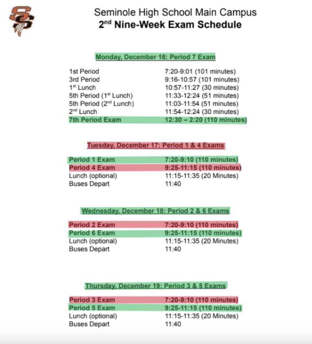 The Upcoming Nine Weeks Exam Schedule right before the holidays.